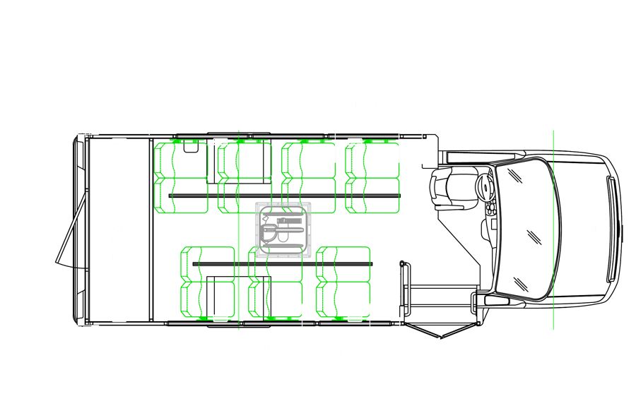 HLE-22 MAVRYK seating layout — 14 Passenger + Rear Luggage