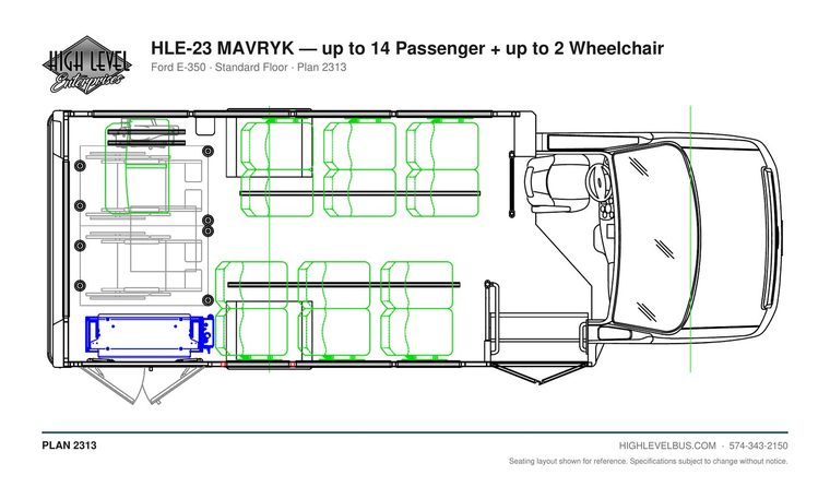 MAVRYK — up to 14 Passenger + up to 2 Wheelchair seating layout