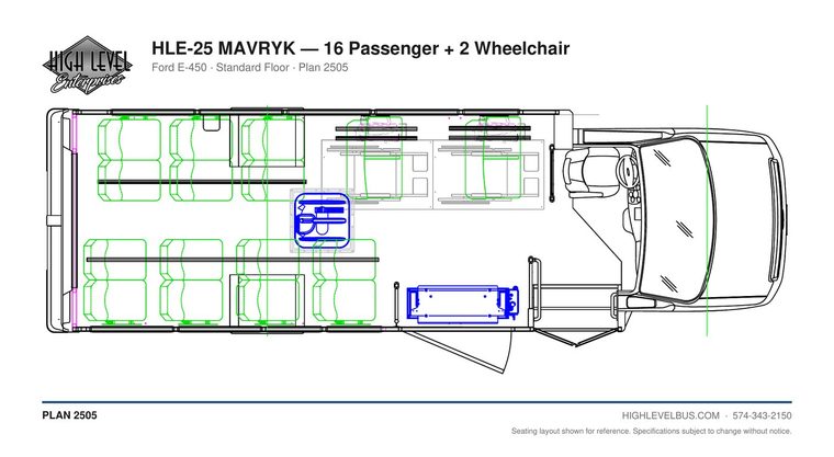MAVRYK — 16 Passenger + 2 Wheelchair seating layout