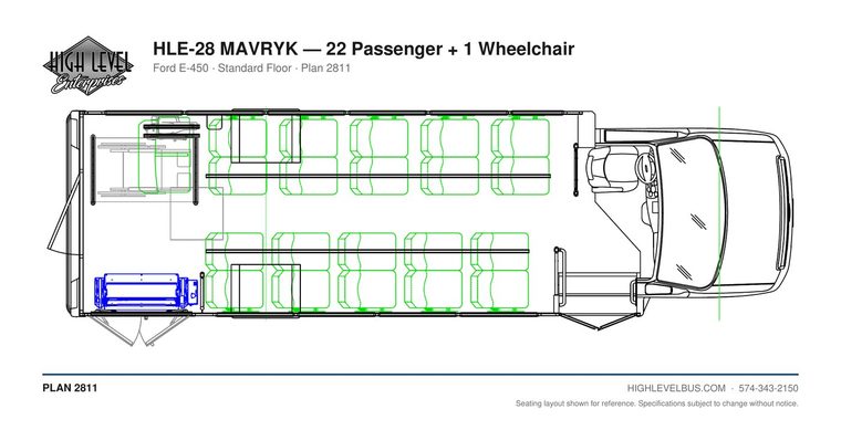 MAVRYK — 22 Passenger + 1 Wheelchair seating layout