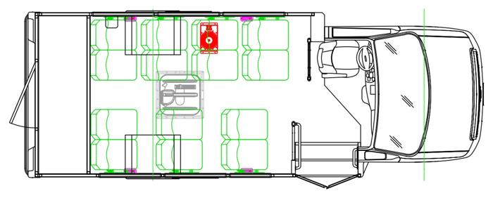 MAVRYK seating layout — 14 Passenger + Rear Luggage